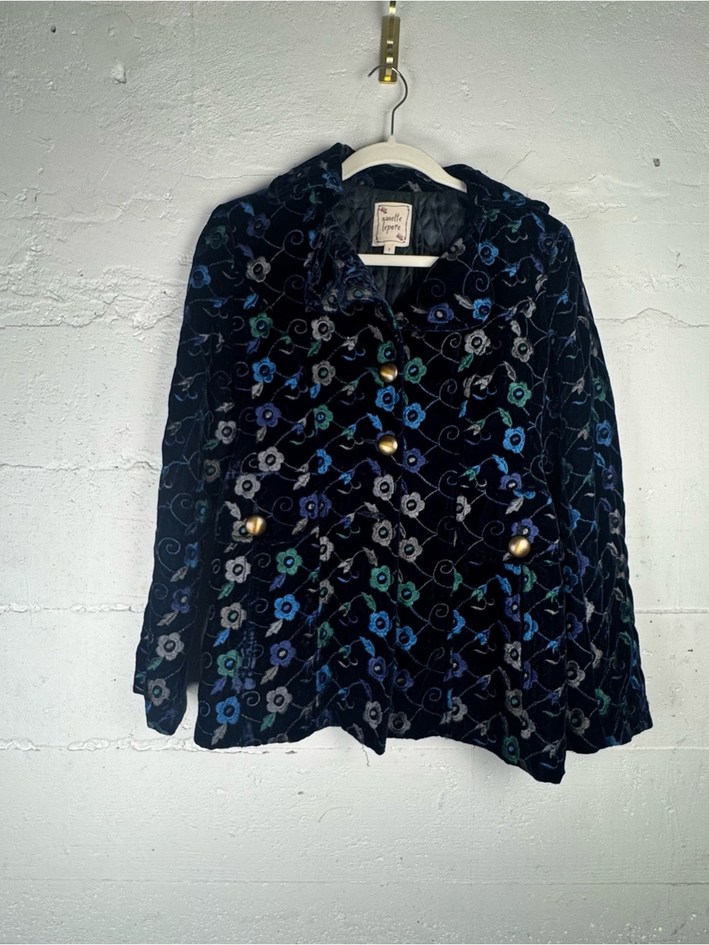 Nanette Lepore Women's Floral Embroidered Velvet Blazer Jacket Size 2 Navy Blue